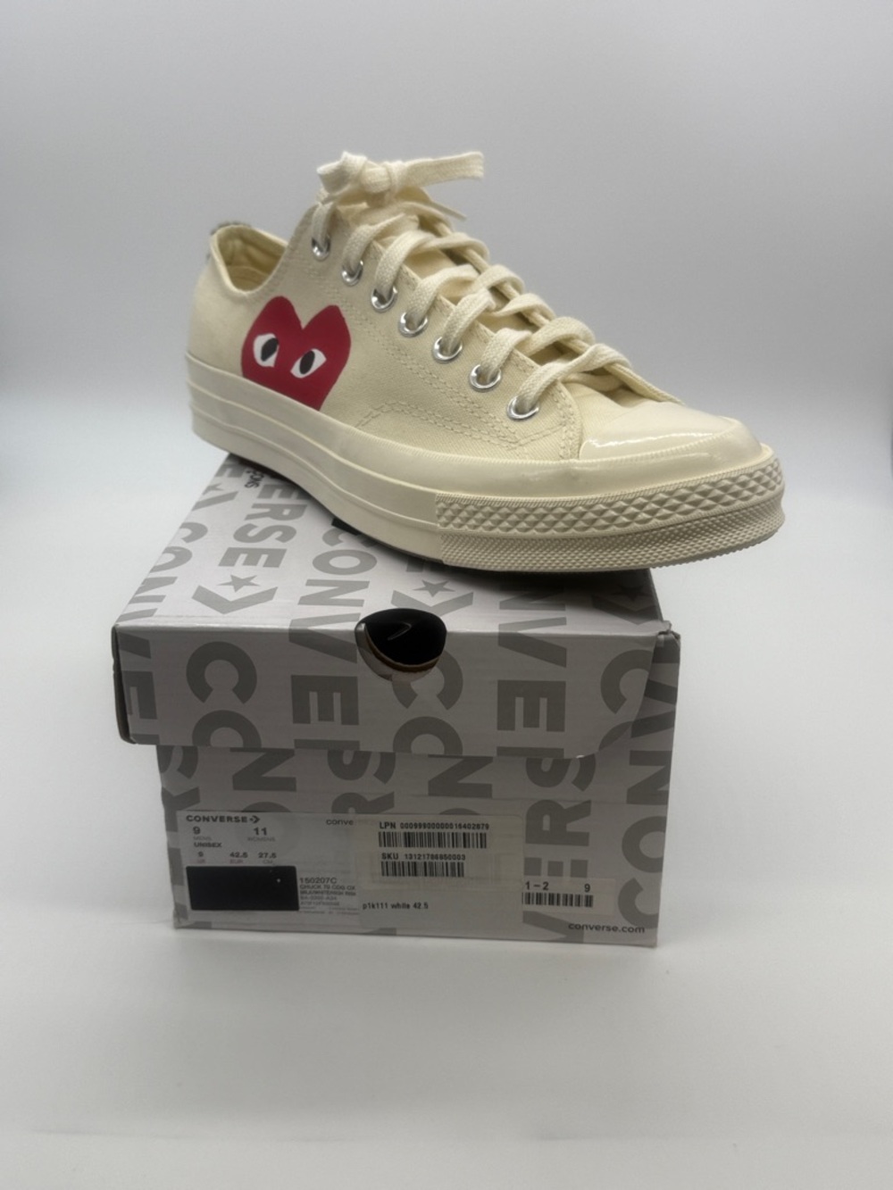 Converse x PLAY Cream Canvas Low Top Sneakers with Red Heart Logo